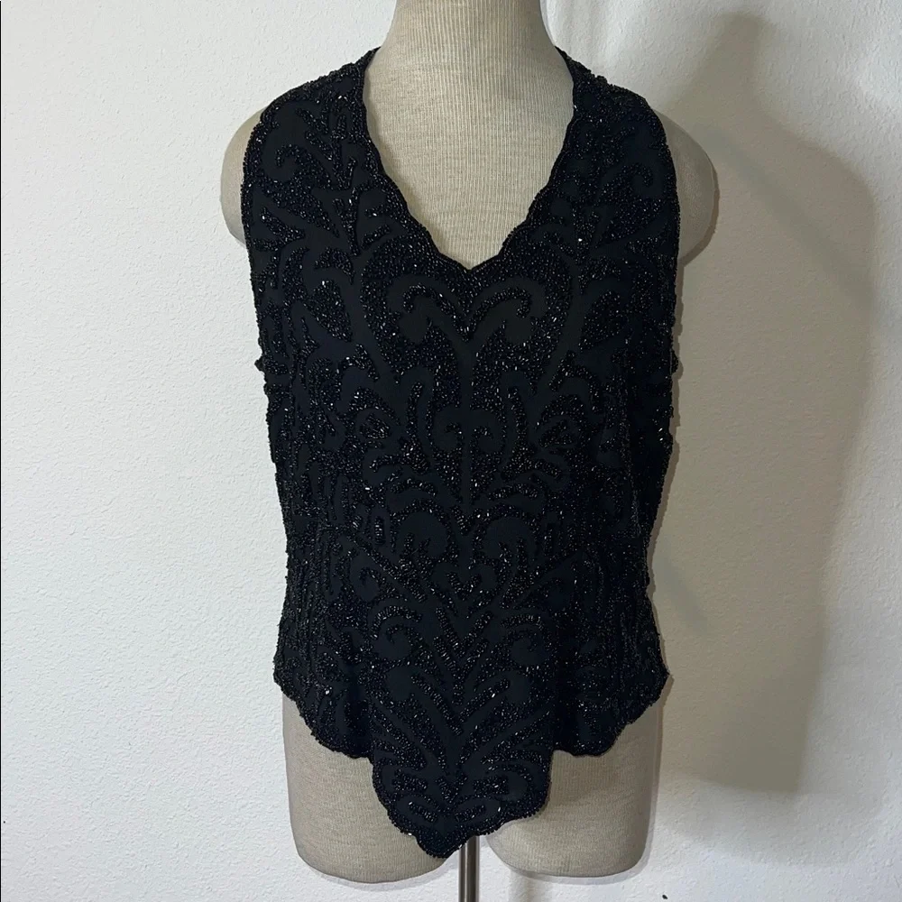 JKARA New York Beaded V-Neck Tank Top - Picture 1 of 5